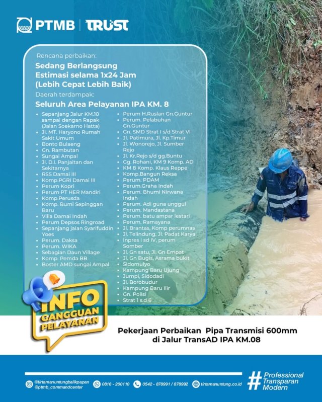 Rencana Perbaikan Pipa Transmisi 600mm di Jalur Transad ipa KM. 08