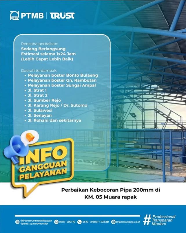 Perbaikan Kebocoran Pipa 200mm di KM. 5 Muara Rapak