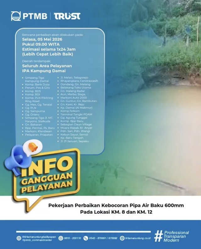 Perbaikan Kebocoran Pipa Air Baku 600mm pada Lokasi KM. 8 dan KM. 12