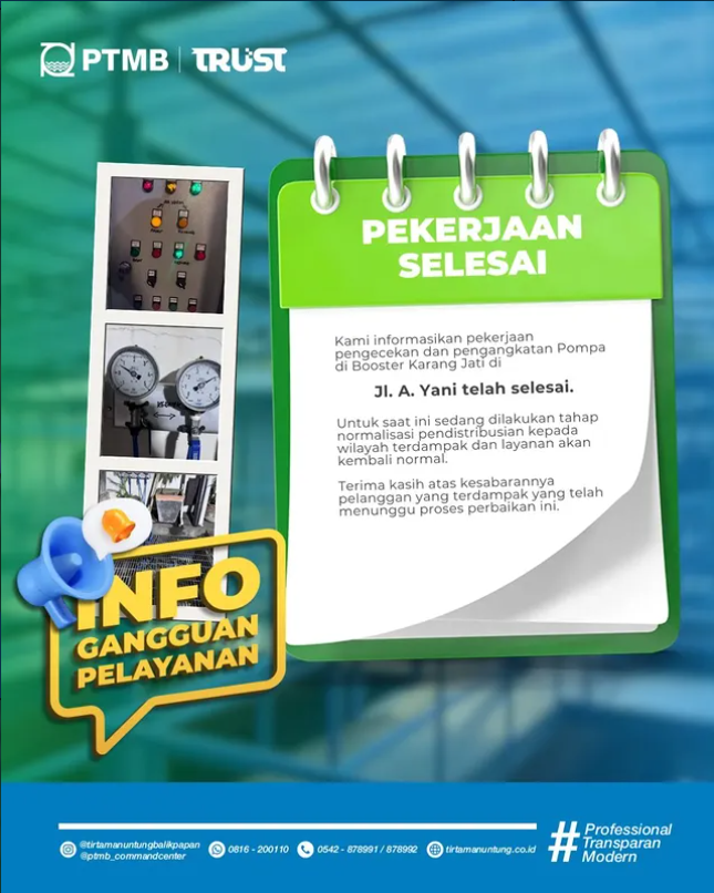 Pekerjaan Pengecekan dan Pengangkatan Pompa Booster di Karang Jati Jl. A. Yani telah Selesai