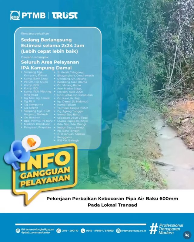 Rencana Perbaikan Kebocoran Pipa Air Baku 600mm Pada Lokasi Transad