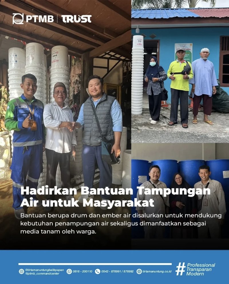 PTMB Salurkan Bantuan Tampungan Air di Tiga Kelurahan