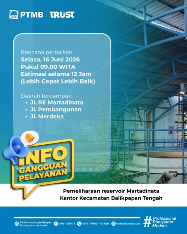Rencana Pemeliharaan reservoir Martadinata Kantor Kecamatan Balikpapan Tengah
