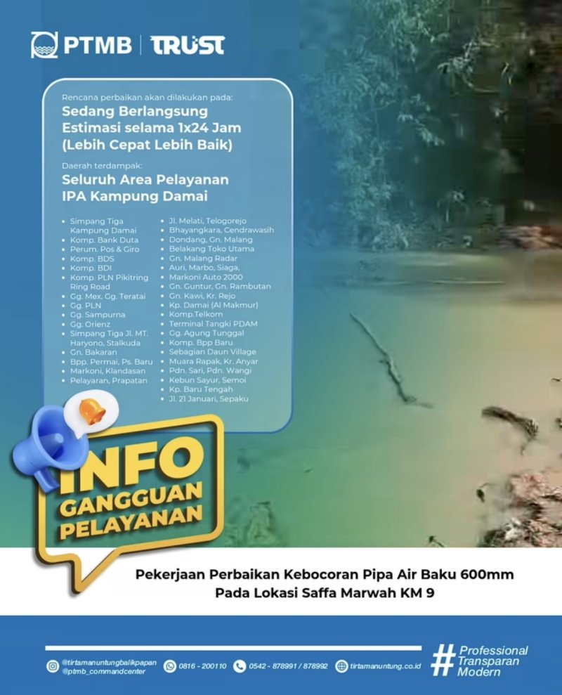 Perbaikan Pipa Air Baku 600mm di Saffa Marwah KM. 9