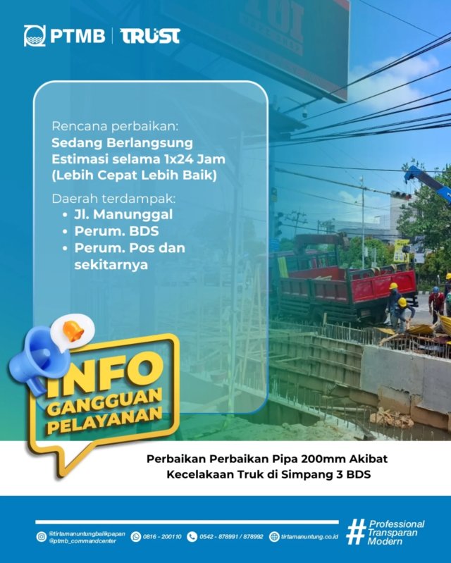 Rencana Perbaikan Pipa 200mm Akibat Kecelakaan Truk di Simpang 3 BDS