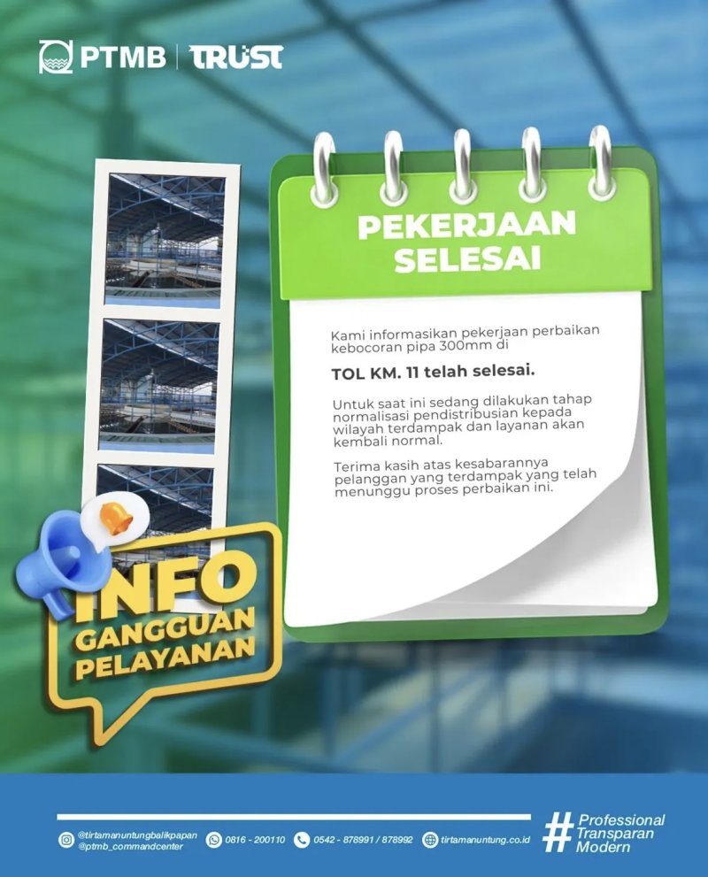 Pekerjaan Perbaikan Pipa 300mm di Tol KM. 11 telah Selesai