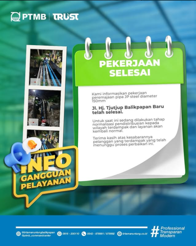Pekerjaan Peremajaan Pipa JP Steel di Jl. Hj. Tjutjup Balikpapan Baru Telah Selesai