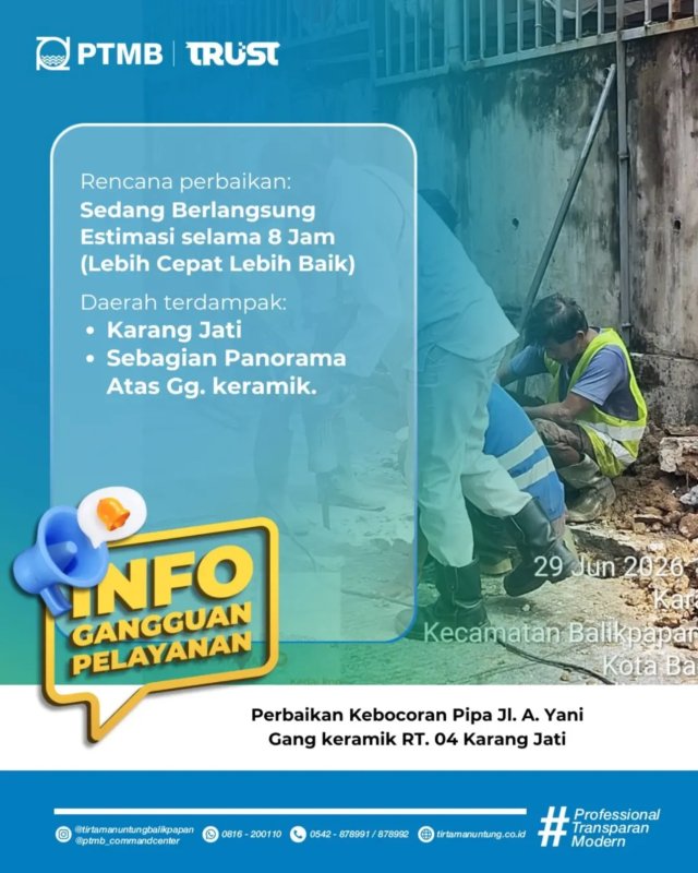Rencana Perbaikan Kebocoran Pipa Jl. A. Yani Gang keramik RT. 04 Karang Jati