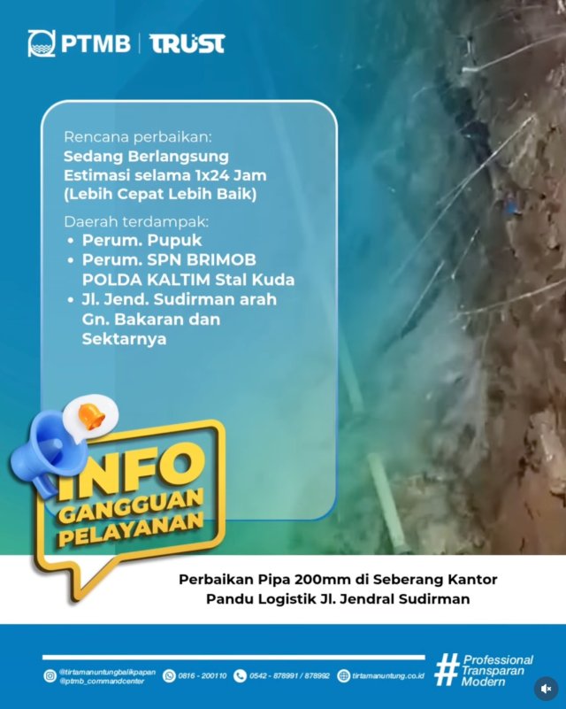 Rencana Perbaikan Pipa 200mm di Seberang Kantor Pandu Logistik Jl. Jendral Sudirman