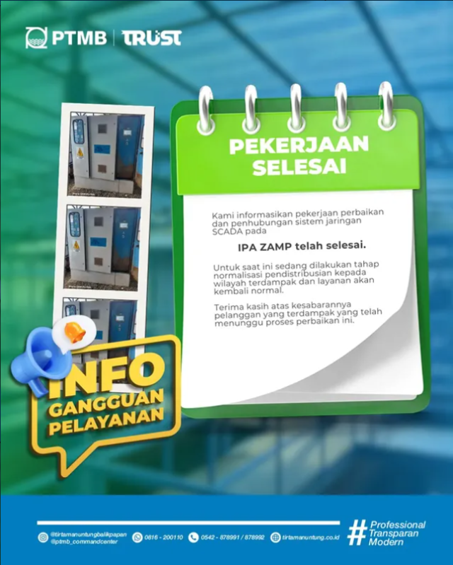 Pekerjaan Perbaikan dan Penghubungan Sistem Jaringan Scada pada IPA ZAMP telah Selesai
